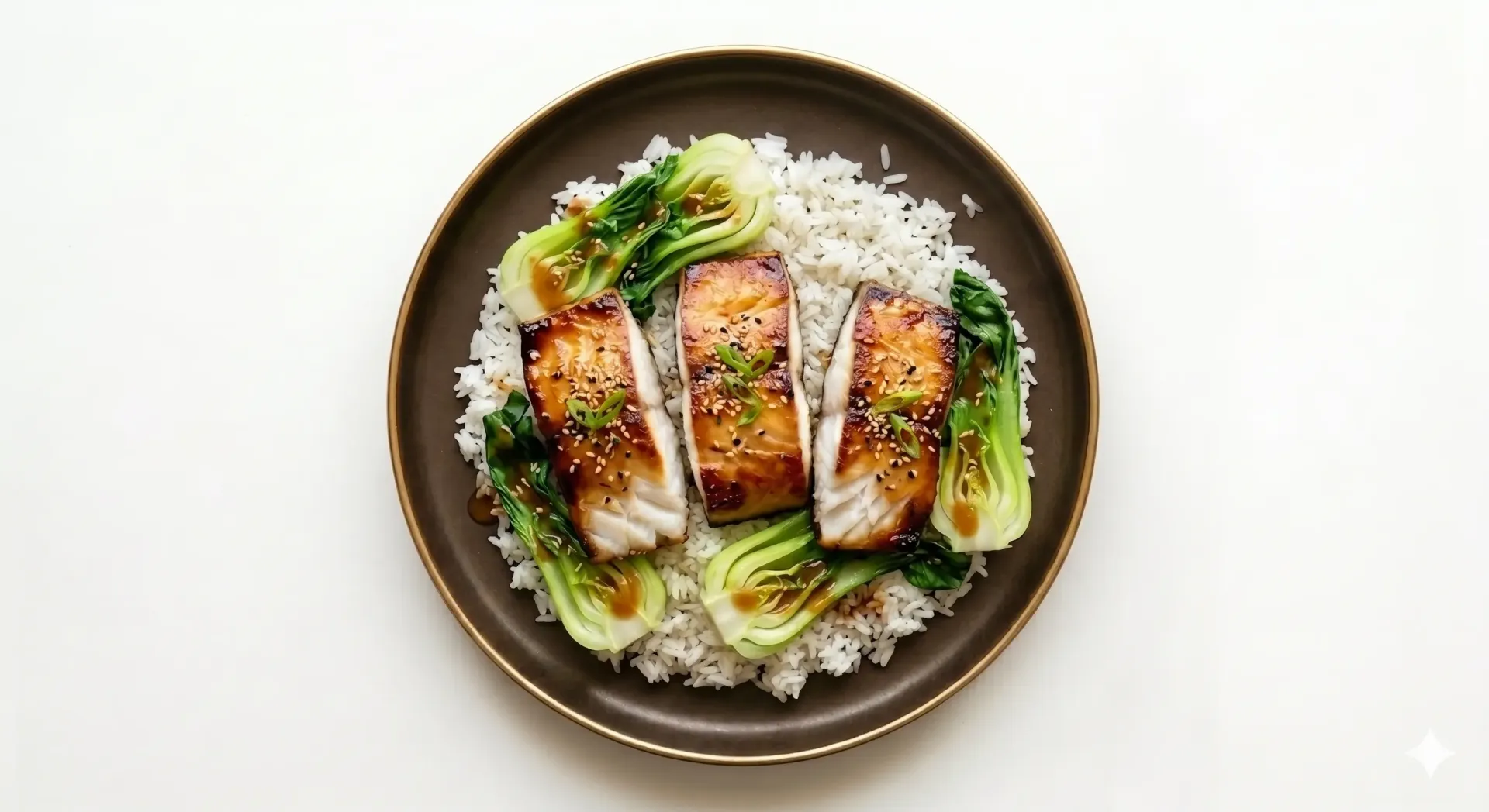 Miso Butter Fish With Bok Choy And Steamed Jasmine Rice